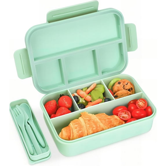 Bugucat Lunch Box 1300ML 2 Set,Leak-Proof Bento Lunch Box with 4 Compartments,Kids Lunch Box Bento Box Adult with Cutlery, Snack Boxes Bento Boxes with Compartments for School Kindergarten Office