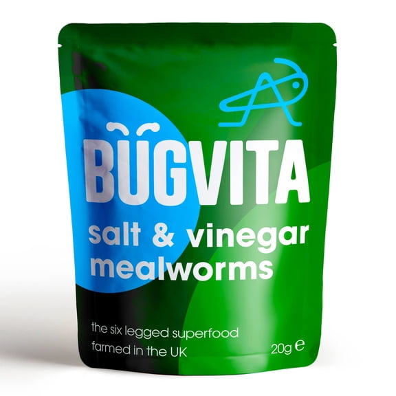Bugvita Salt & Vinegar Mealworms, 20g (single pack) - Ready to Eat, High Protein, Sustainable Snack. Premium Edible Insects, Made in the UK