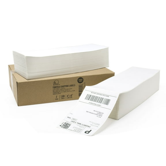 Buhbo 4" x 6" Direct Thermal Shipping Label (2000 Fanfold Labels) 2 Stacks of 1000 Labels - Rollo Compatible