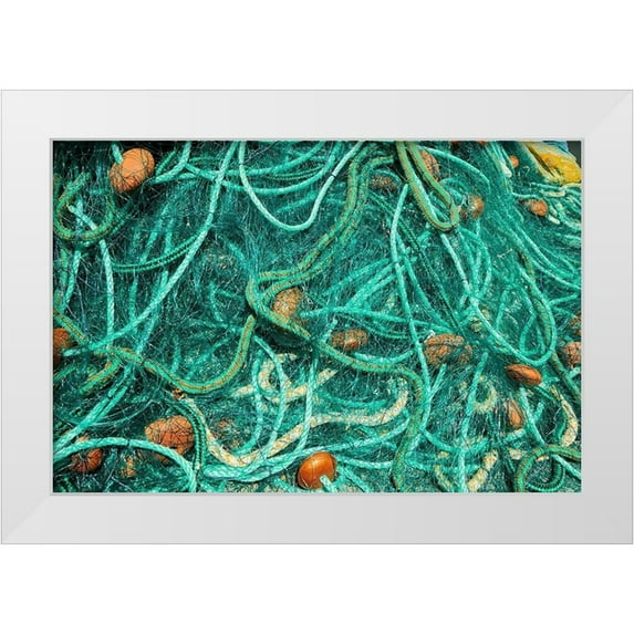 Buhl, Karl 18x13 White Modern Wood Framed Museum Art Print Titled - Guadeloupe Marie-Galante Island-part of France Fishnets at the marina in the town