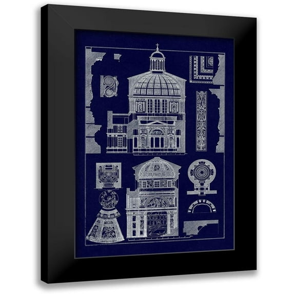 Buhlmann, J. 11x14 Black Modern Framed Museum Art Print Titled - Domical Vaulting of the Renaissance (Blueprint)