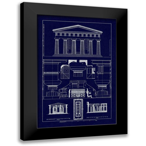 Buhlmann, J. 11x14 Black Modern Framed Museum Art Print Titled - Temple of Poseidon at Paestum (Blueprint)