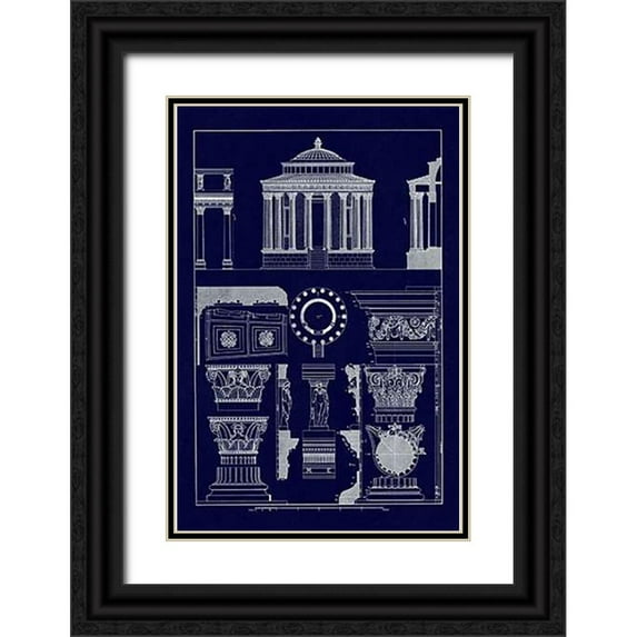 Buhlmann, J. 11x14 Black Ornate Wood Framed with Double Matting Museum Art Print Titled - Temple of Vesta at Tivoli, Incantana at Salonichi (Blueprint)