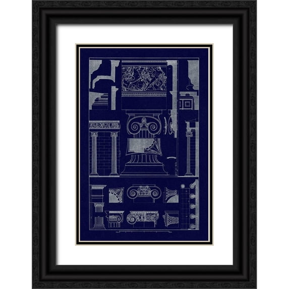 Buhlmann, J. 11x14 Black Ornate Wood Framed with Double Matting Museum Art Print Titled - Ionic Capitals (Blueprint)