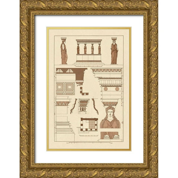 Buhlmann, J. 11x14 Gold Ornate Wood Framed with Double Matting Museum Art Print Titled - Porch of Caryatids, Polychrome