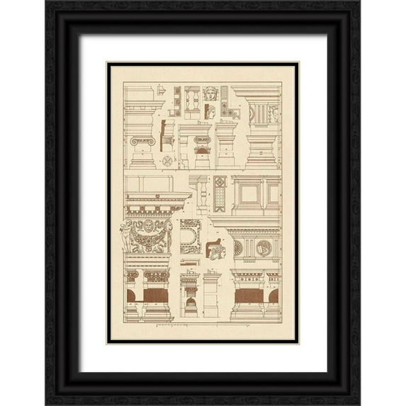 Buhlmann, J. 13x18 Black Ornate Wood Framed with Double Matting Museum Art Print Titled - Details of Basilica at Vicenza and Library at Venice