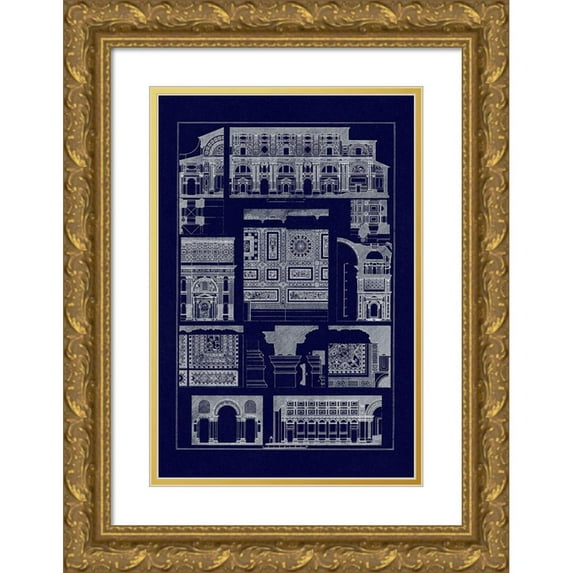 Buhlmann, J. 13x18 Gold Ornate Wood Framed with Double Matting Museum Art Print Titled - Barrel Vaults of the Renaissance (Blueprint)
