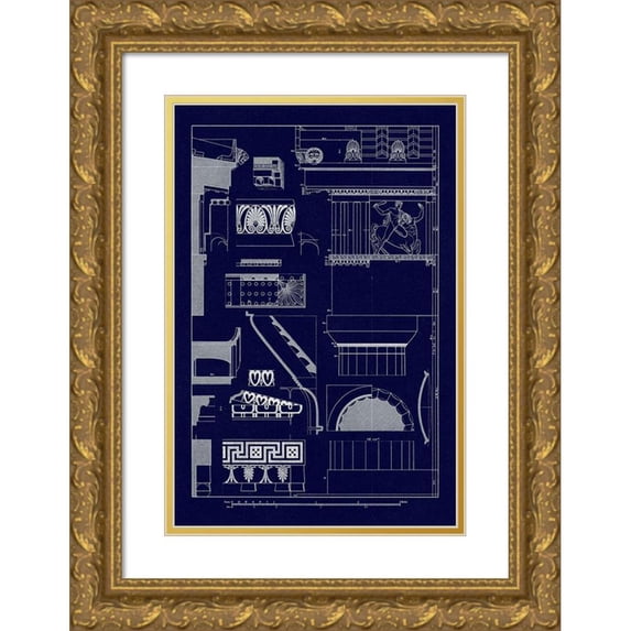 Buhlmann, J. 13x18 Gold Ornate Wood Framed with Double Matting Museum Art Print Titled - Details of Parthenon at Athens (Blueprint)