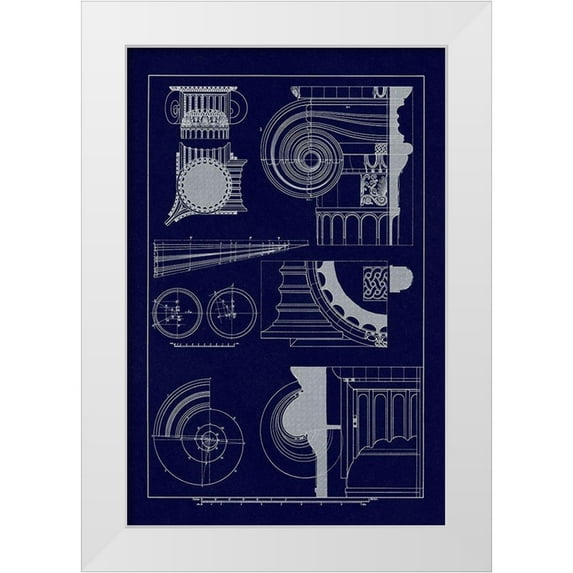 Buhlmann, J. 17x24 White Modern Wood Framed Museum Art Print Titled - Capitals of the Erechtheum (Blueprint)