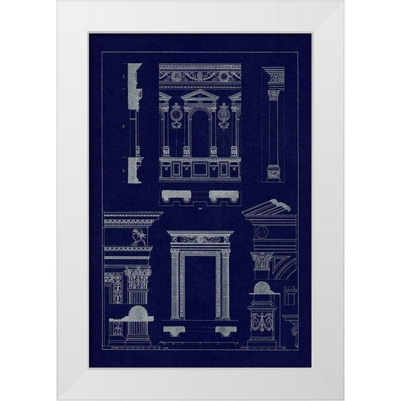 Buhlmann, J. 17x24 White Modern Wood Framed Museum Art Print Titled - Window in the Cortile of Dodges Palace, Palazzo Vecchio, and Santa Croce (Blueprint)