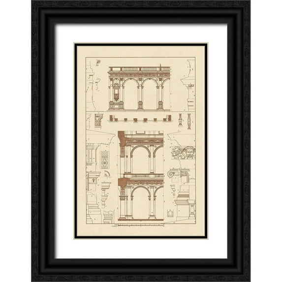 Buhlmann, J. 23x32 Black Ornate Wood Framed with Double Matting Museum Art Print Titled - Porch of the Cathedral of Spoleto and Arcade from Palazzo Farnese