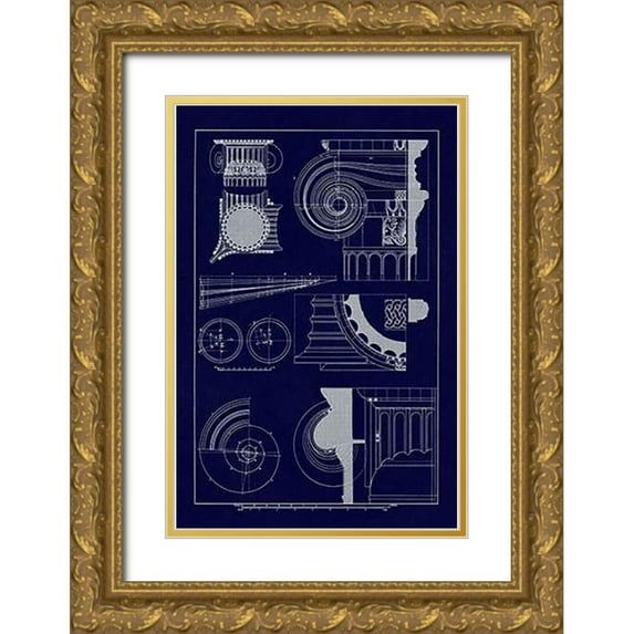 Buhlmann, J. 23x32 Gold Ornate Wood Framed with Double Matting Museum Art Print Titled - Capitals of the Erechtheum (Blueprint)