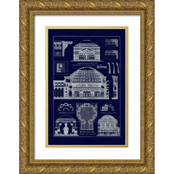 Buhlmann, J. 23x32 Gold Ornate Wood Framed with Double Matting Museum Art Print Titled - Roman Domical Vaulting (Blueprint)