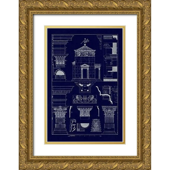 Buhlmann, J. 23x32 Gold Ornate Wood Framed with Double Matting Museum Art Print Titled - Tower of the Winds and Stoa of Hadrian (Blueprint)