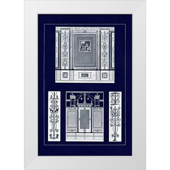 Buhlmann, J. 23x32 White Modern Wood Framed Museum Art Print Titled - Ancient Wall Paintings (Blueprint)
