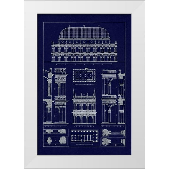 Buhlmann, J. 23x32 White Modern Wood Framed Museum Art Print Titled - Basilica at Vicenza and Library of St. Marks at Venice (Blueprint)
