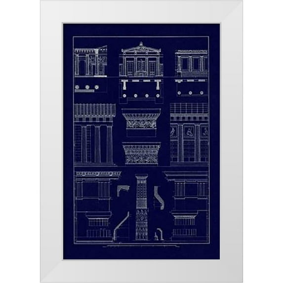 Buhlmann, J. 23x32 White Modern Wood Framed Museum Art Print Titled - Doric Order, Temple of Zeus and Cased Column (Blueprint)
