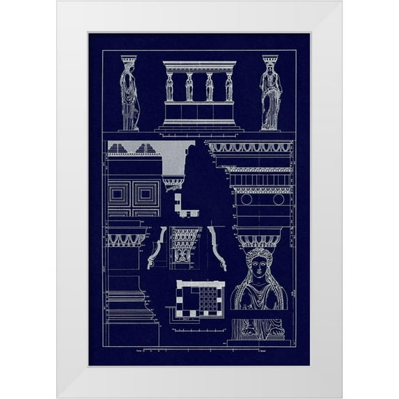 Buhlmann, J. 23x32 White Modern Wood Framed Museum Art Print Titled - Porch of the Caryatids (Blueprint)