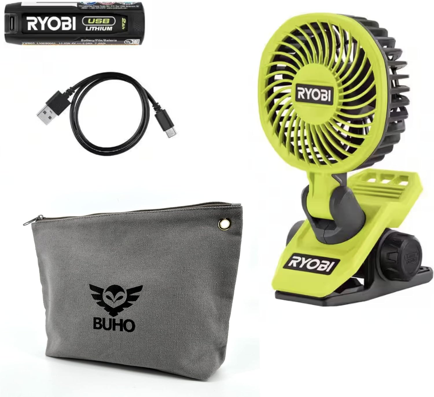 Buho Clamp Fan Accessory Bundle Ryobi USB Fan Powerful Cooling