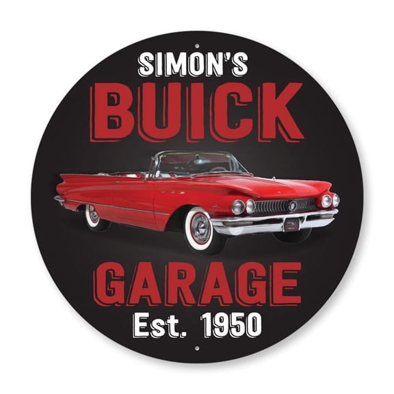 Buick Garage Aluminum Metal Decor Sign - 12" Round