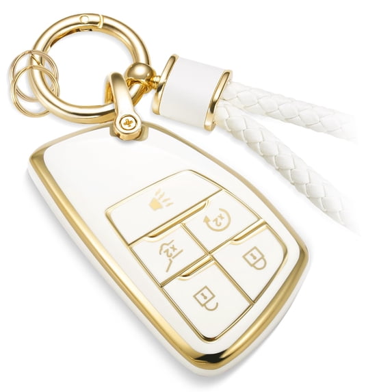 for Buick Key Fob Cover with Metal Braided Rope Keychain, Upgraded Soft Case for Avenir Envision Encore Chevy Suburban Tahoe GMC Yukon Denali (5 Buttons)