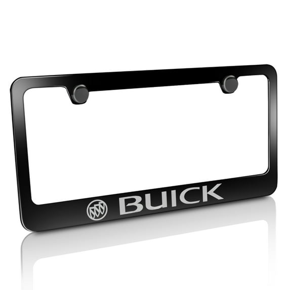 Buick Logo Engraved Black Powder Finish Metal License Plate Frame