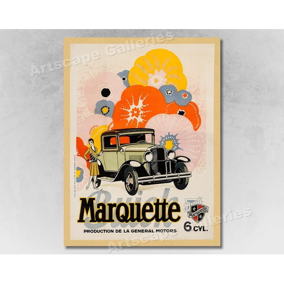 Buick Marquette 6 Cylinder 1920S Vintage Style Car Poster, Living Room And Gallery Wall Decor