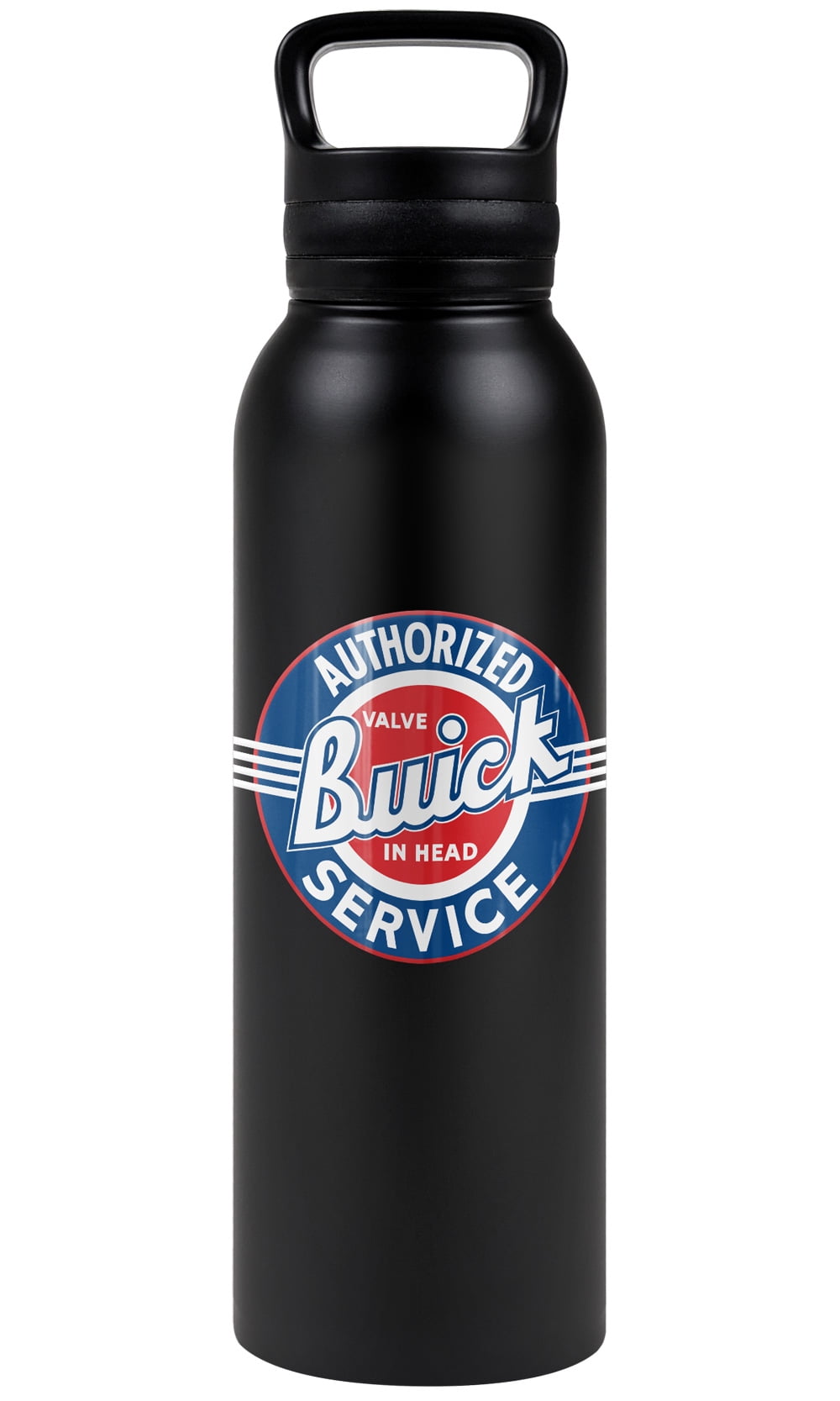 Buick Official 1920S Vintage Service Logo Black 24 oz Insulated Canteen Water Bottle, Leak Resistant, Vacuum Insulated Stainless Steel with Loop Cap