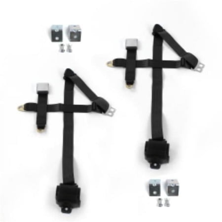Buick Roadmaster 1949-1953 Airplane 3 Point Black Retractable Bucket Seat Belt Kit with Bracketry - 2 Belts