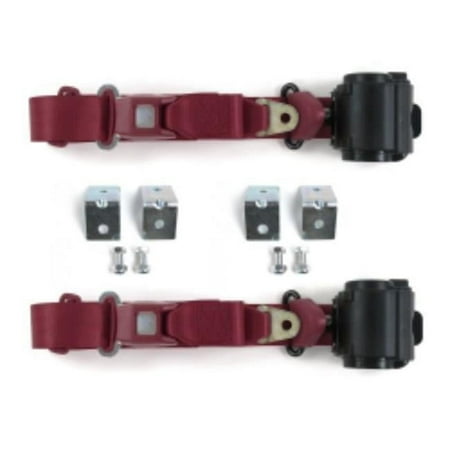 Buick Roadmaster 1949-1953 Standard 3 Point Burgandy Retractable Bucket Seat Belt Kit with Bracketry - 2 Belts