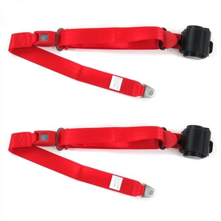 Buick Roadmaster 1954-1956 Standard 3 Point Red Retractable Bucket Seat Belt Kit - 2 Belts