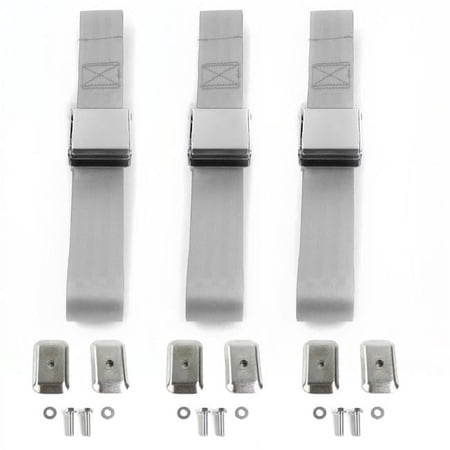 Buick Special 1949-1958 Airplane 2 Point Gray & Grey Lap Bench Seat Belt Kit with Bracketry - 3 Belts
