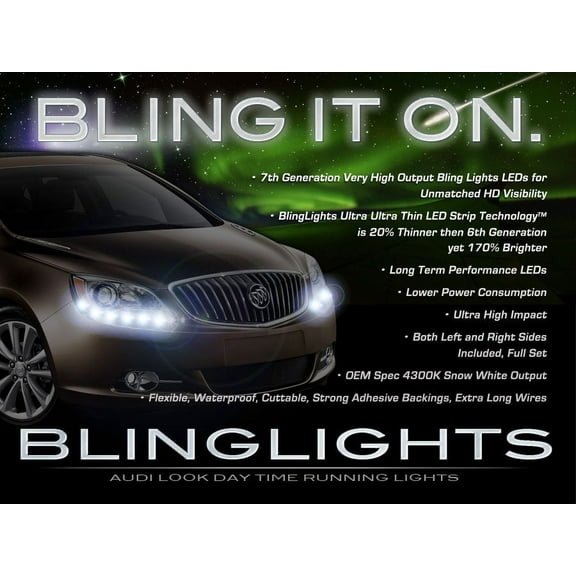Buick Verano LED DRL Light Strips for Headlamps Headlights Head Lamps Day Time Running Strip Lights