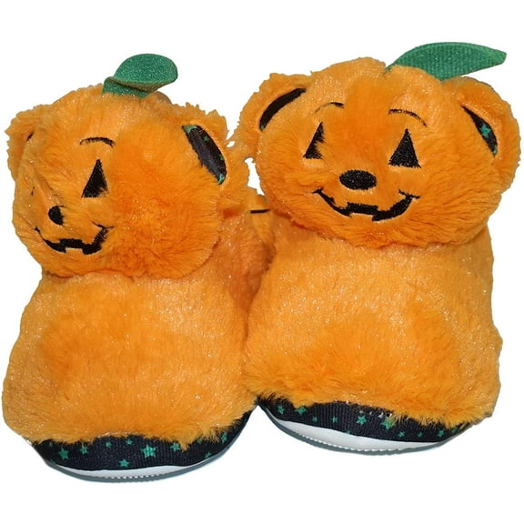 Build A Bear Boys & Girls Orange Pumpkin Slippers Halloween House Shoes M(12-13)