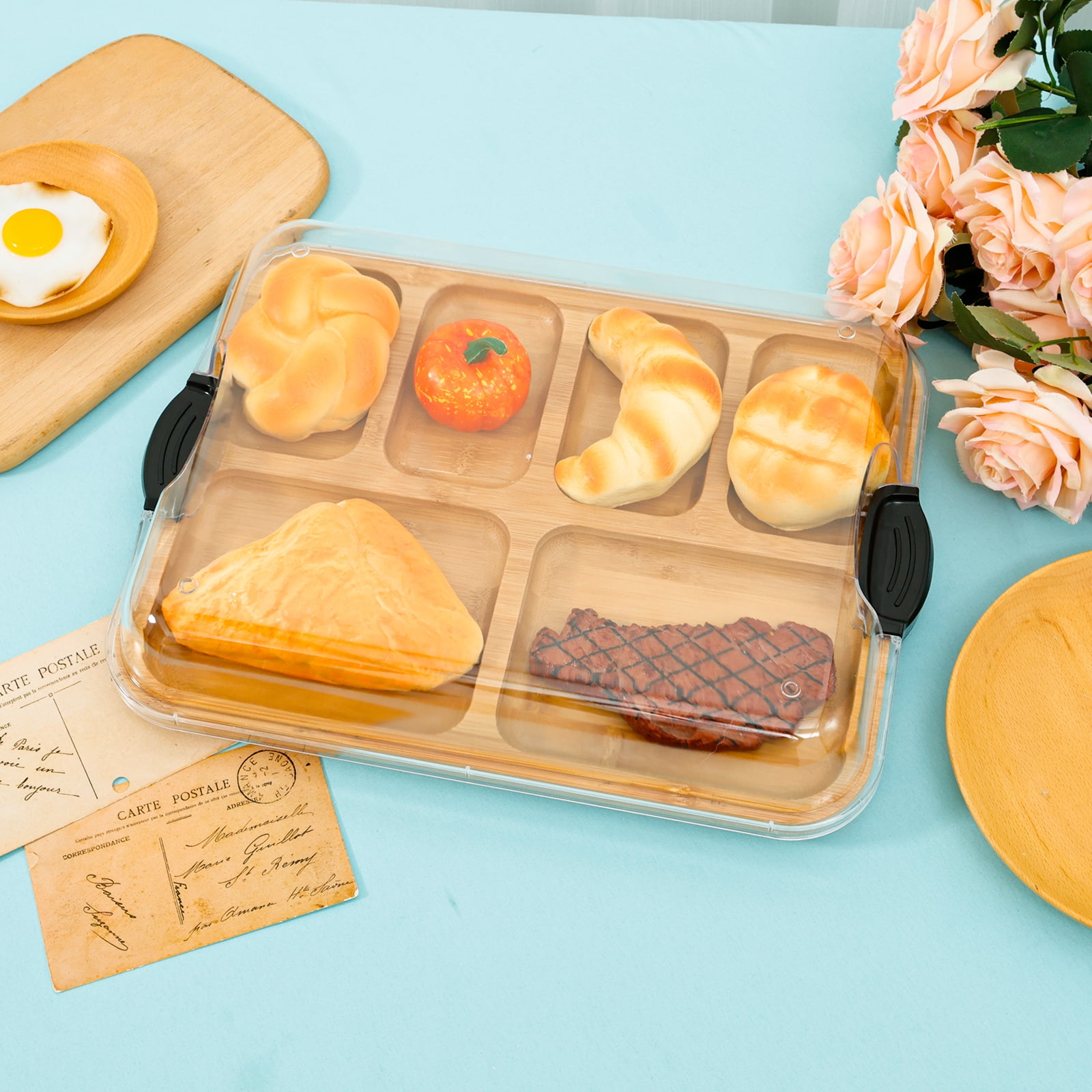 Farberware Bamboo Charcuterie Board with Lid – 6 Compartment Design
