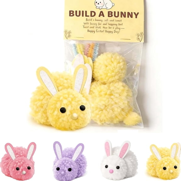 Build a Bunny Easter Craft Kit, Build Your Own Bunny DIY Decoration, DIY Bunny Craft Pack with Pom Poms, Felt Ears & Pipe Cleaners, Easter Basket Stuffer, Individually Packaged