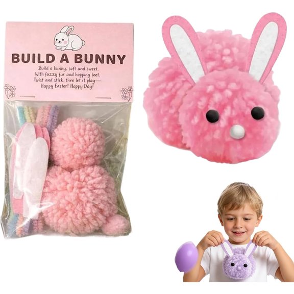 Build a Bunny Easter Craft Kit, Build Your Own Bunny DIY Decoration, DIY Bunnys Craft Pack with Pom Poms, Felt Ears & Pipe Cleaners, Easter Party Favors, Home Decorations (Pink)