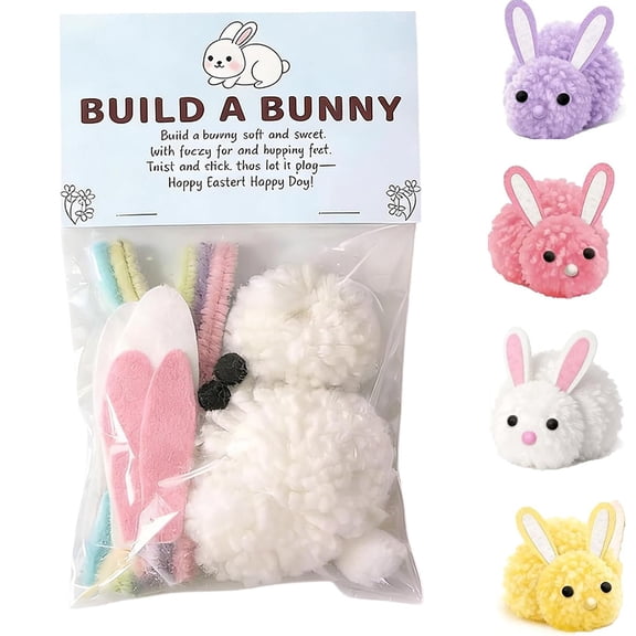 Build a Bunny Easter Craft Kit, DIY Make Your Own Bunny Decorations Set, Make Your Own Yarn Animals Rabbits Decoration for Party Favors Classroom Rewards Easter Basket Stuffer (White)