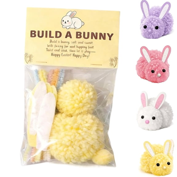Build a Bunny Easter Craft Kit, DIY Make Your Own Bunny Decorations Set, Make Your Own Yarn Animals Rabbits Decoration for Party Favors Classroom Rewards Easter Basket Stuffer (Yellow)