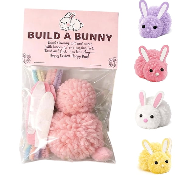 Build a Bunny Easter Craft Kit, DIY Make Your Own Bunny Decorations Set, Make Your Own Yarn Animals Rabbits Decoration for Party Favors Classroom Rewards Easter Basket Stuffer (Pink)