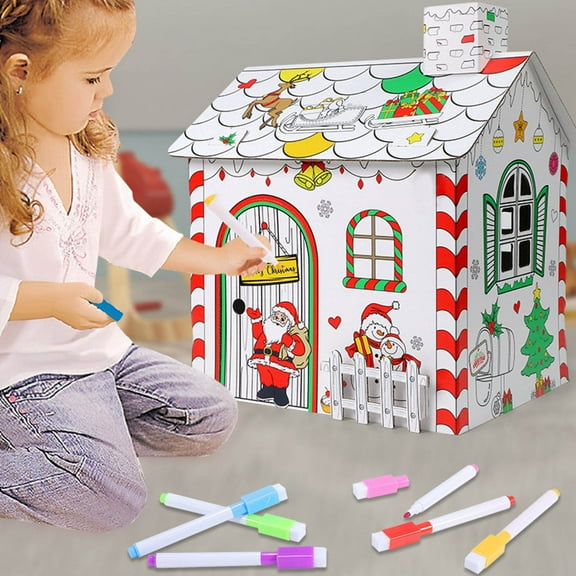 Build And Color Gingerbread Playhouse,Gingerbread Coloring House,Christmas Playhouse Color,Kids Cardboard Coloring House,Diy Christmas Easy Playhouse,Indoor Easy Playhouse Gingerbread House For Kids
