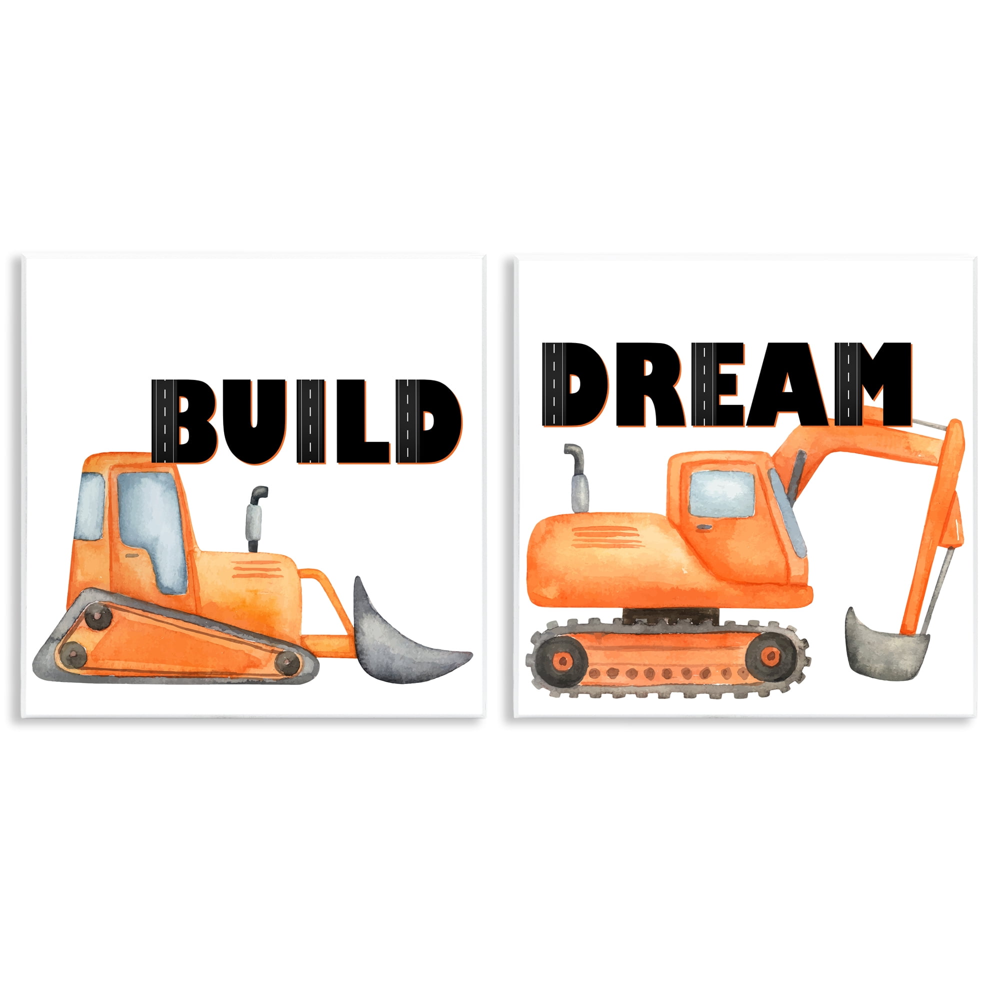 Build & Dream Construction Vehicles 2 Piece Wall Plaque Art Set, design by Kim Allen