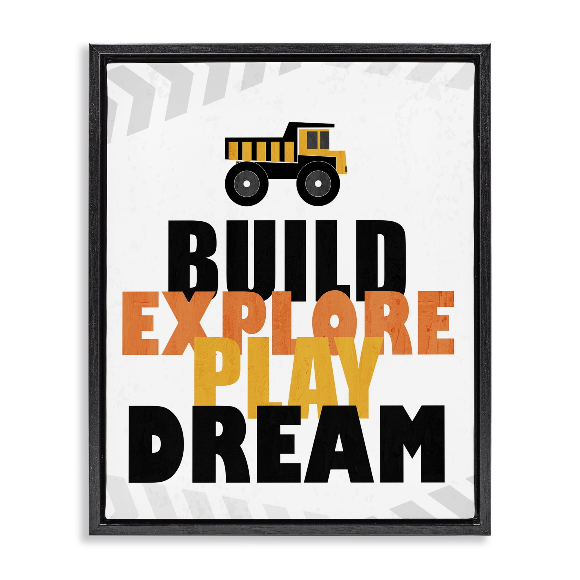 Build Explore Play Dream Black Framed Floater Canvas Wall Art, design by Kim Allen