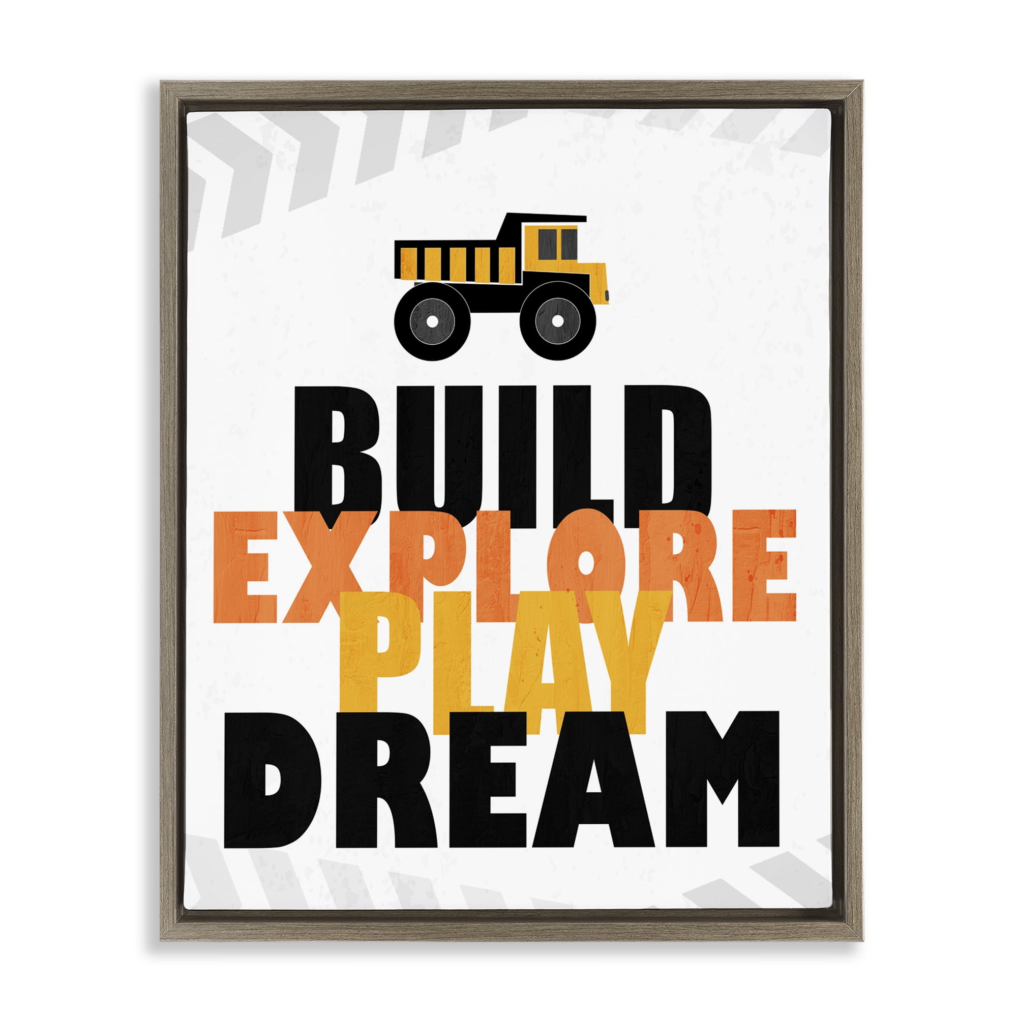Build Explore Play Dream Brown Framed Floater Canvas Wall Art, design by Kim Allen
