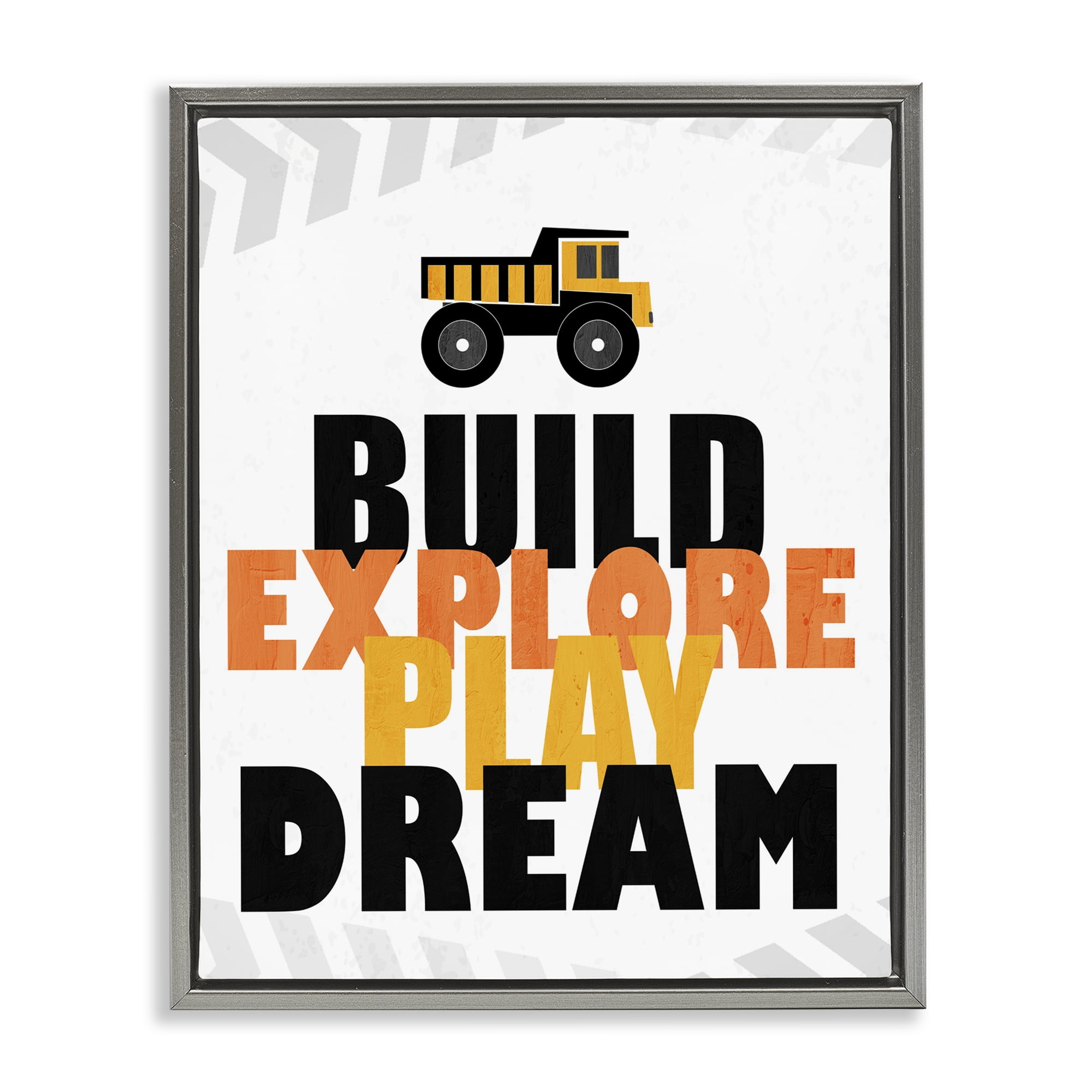 Build Explore Play Dream Gray Framed Floater Canvas Wall Art, design by Kim Allen