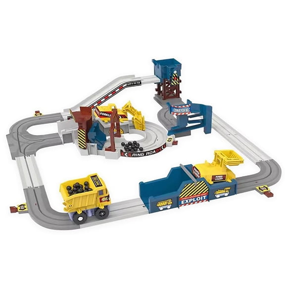 Build Load Track Set Engineering Train Toy with Construction Vehicle - Interactive Railway Playset with Assembly Tracks, Building Structures, and Yellow Truck - for Kids Boys Girls Aged 3+ for Imagin