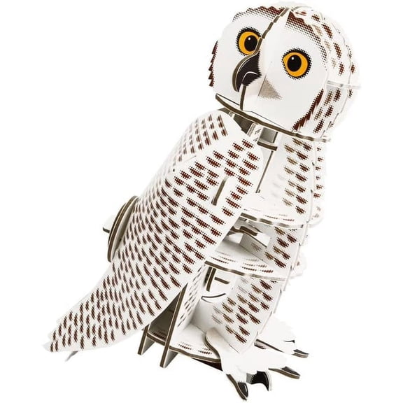 Build Your Own Moving Snowy Owl Rotating Head Action 39 Piece Kit Fun Toy Gift for Kids, Girls & Boys & Families Age 8+ Eco Friendly Cardboard Slot Together Kit