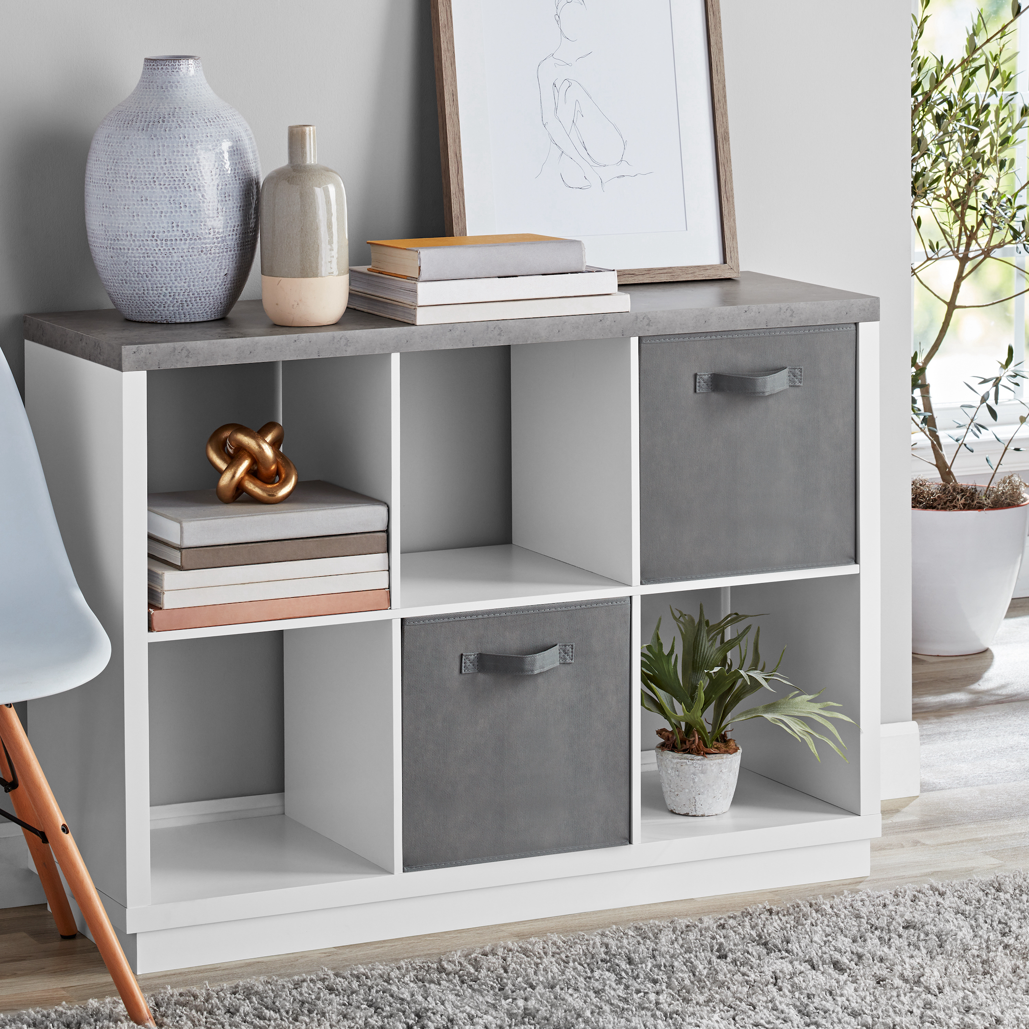 Build Your Own Furniture 6-Cube Organizer, White with Faux Concrete Top - image 1 of 6