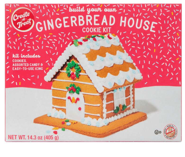 Build Your Own Gingerbread House Kit, Holiday Christmas Activity Set for Kids & Families, Complete Decorating Kit with Candy & Icing