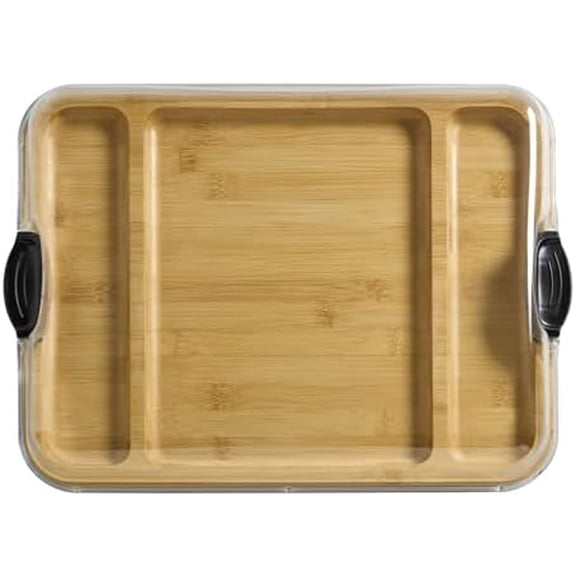 Build-a-Board Cutting Board with Three Compartments and Clear Locking Lid for Charcuterie, Snacks, and More, Acacia